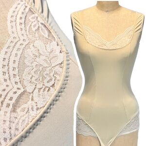Velvet Kitten bodysuit nylon shapewear lingerie one piece lace teddy beige large